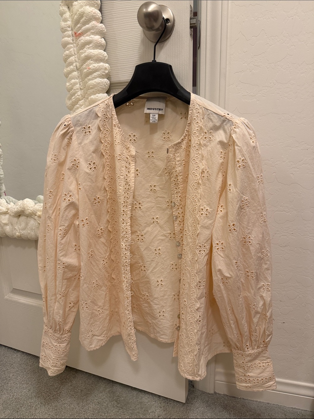 Industry Denim Pale Peach Eyelet Button-Up Blouse